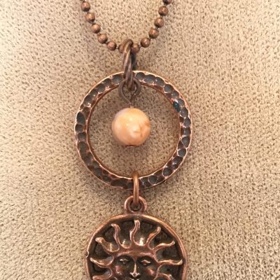 Summer Solstice Necklace with sun charm and fire agate